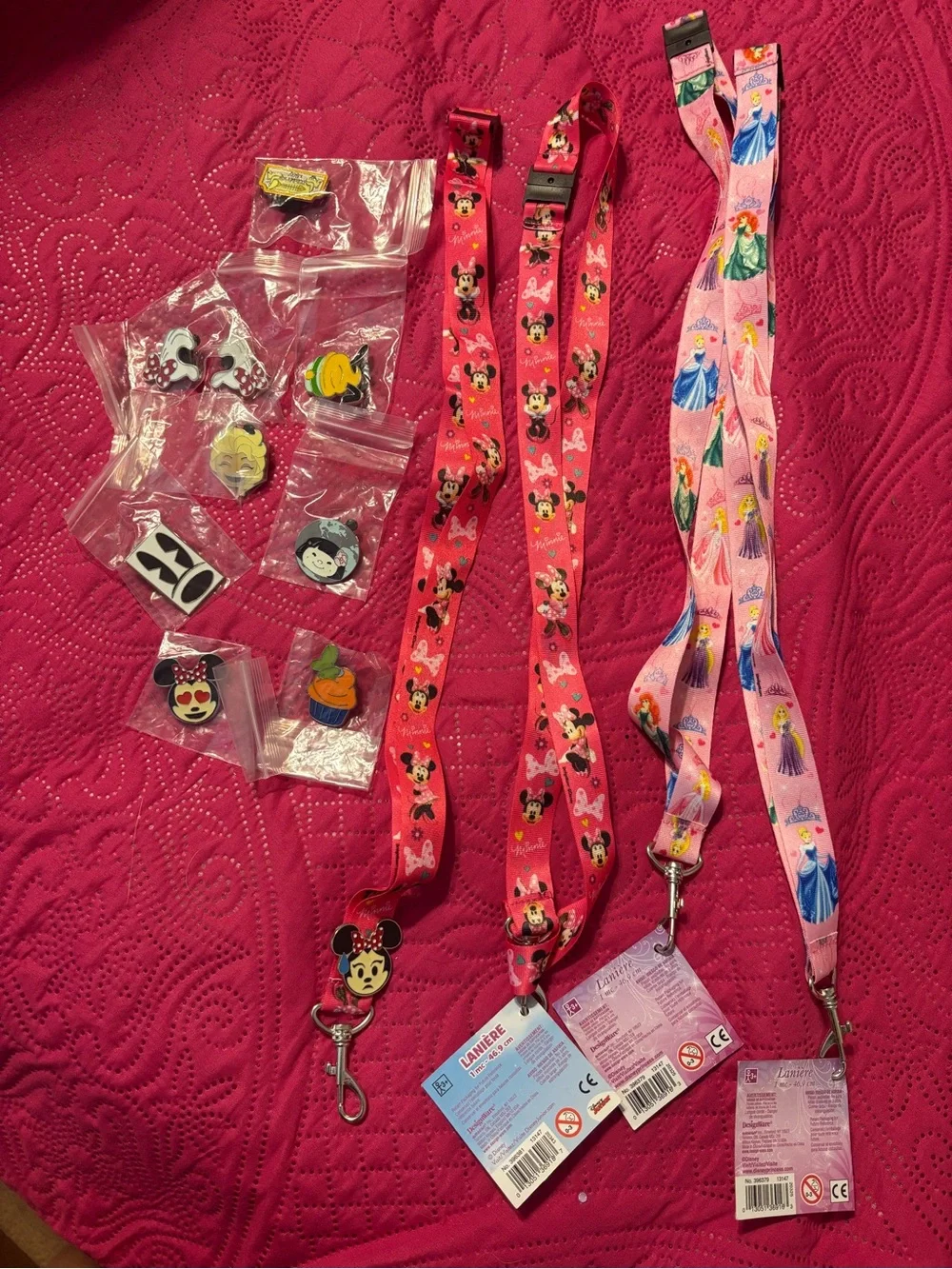 Disney Kids Lanyard Set with Minnie Mouse (Red) and Princesses (Pink)